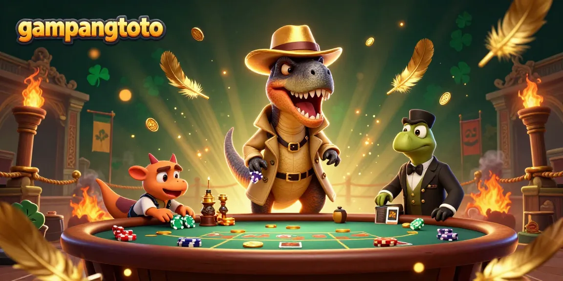 Gampangtoto menggoda pemain dengan velociraptor cerdas di meja blackjack yang ramai.