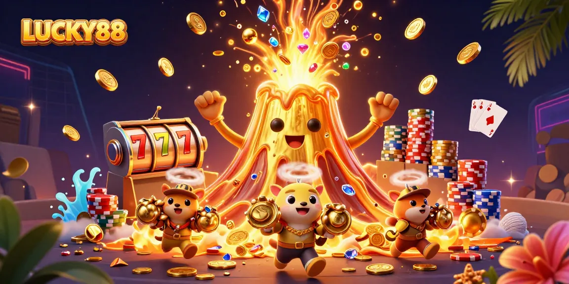 Play LUCKY88 slot and experience thrilling wins with golden treasures and vibrant casino elements.