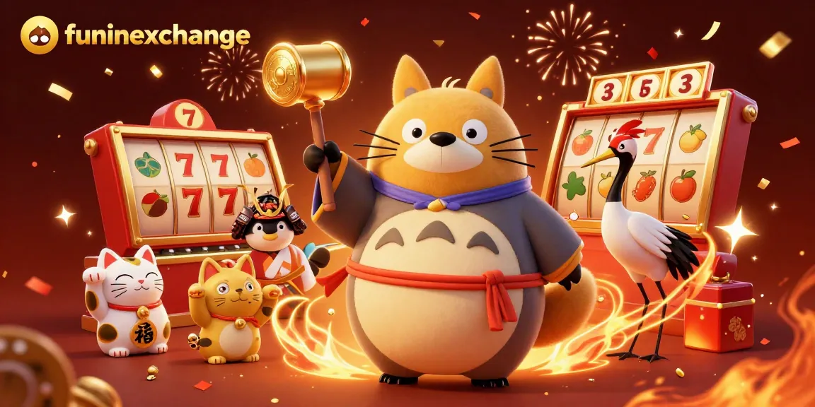 Experience funinexchange through an exciting 3D illustration of cheerful characters celebrating big wins in a vibrant casino environment.
