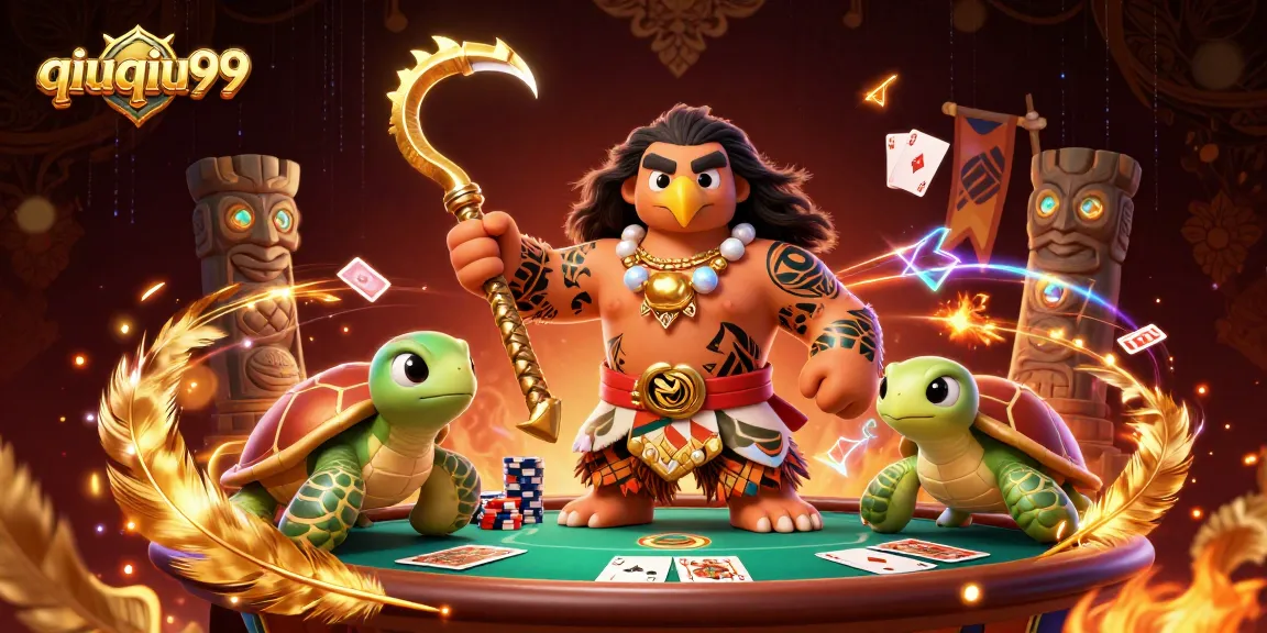 Experience exciting poker action with qiuqiu99, showcasing a vibrant Hawaiian-inspired scene.