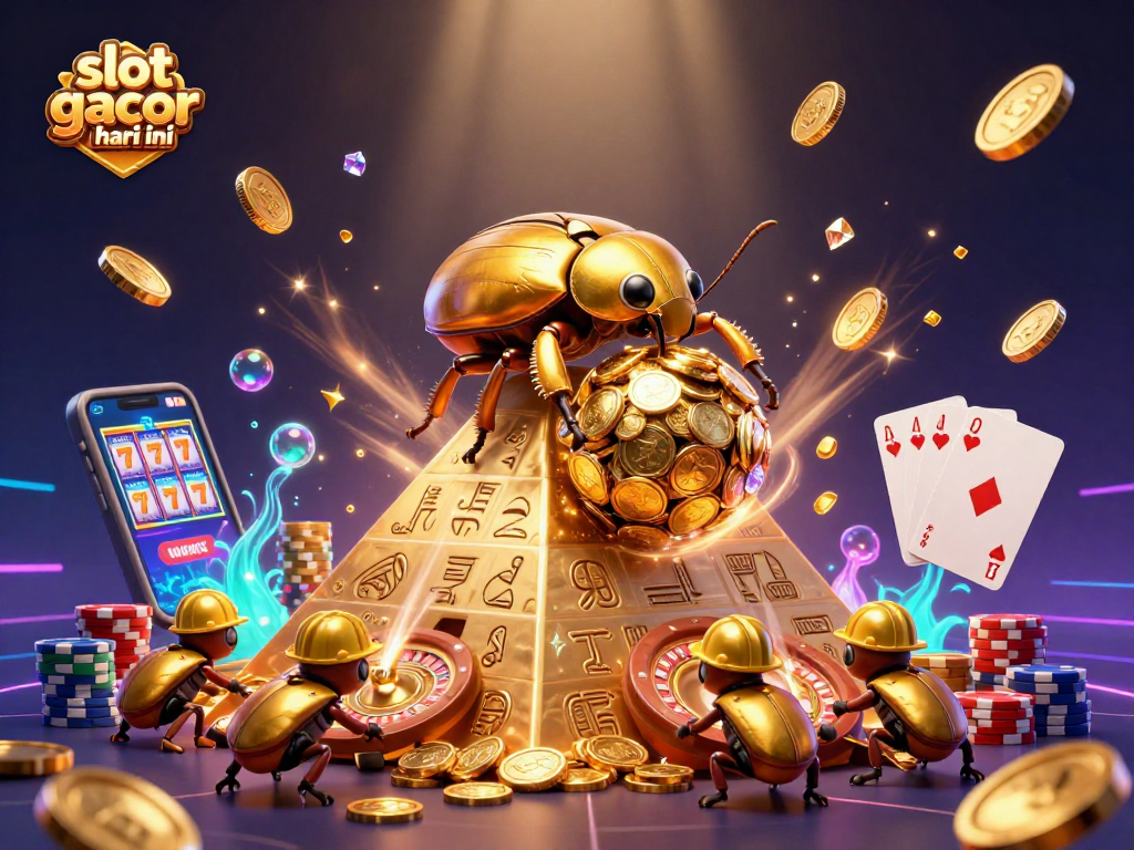 Winning on slot gacor hari ini with golden coins cascading and vibrant casino elements