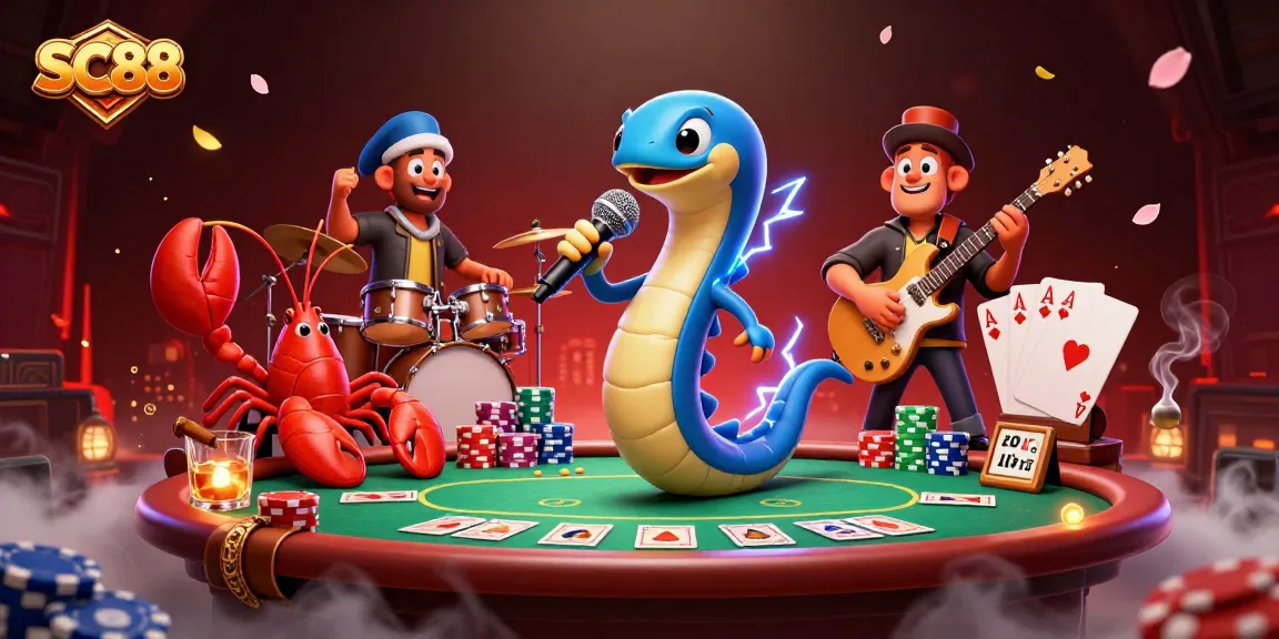 Experience thrilling SC88 gaming with an electric eel DJ, lobster drummer, and seahorse guitarist in an underwater casino.