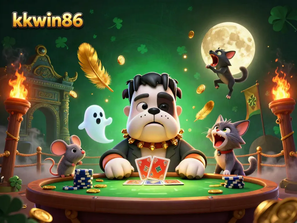 Play cards with kkwin86 at spooky tables with lively characters and gold coins.