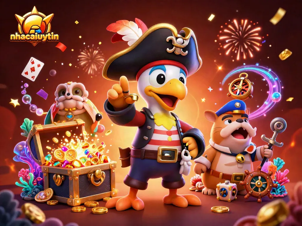 Engage with nhacaiuytin through a vibrant casino adventure featuring a pirate and his crew.