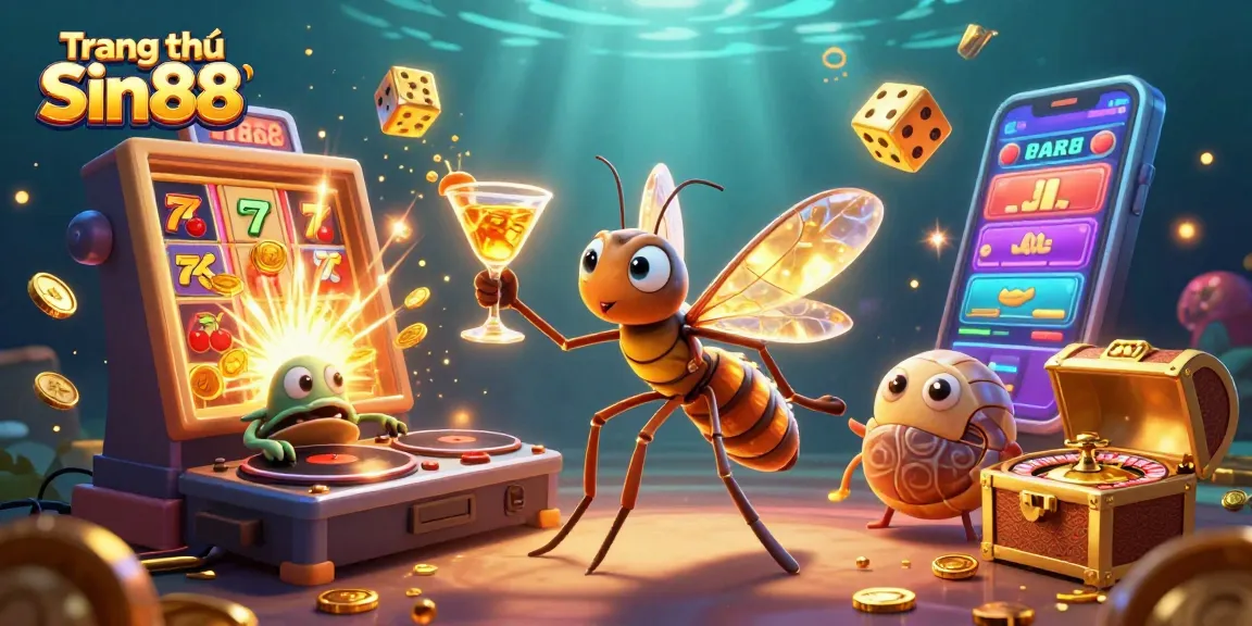 Experience thrilling wins with Trang chủ Sin88 at this vibrant casino scene illustration featuring jackpot fun.