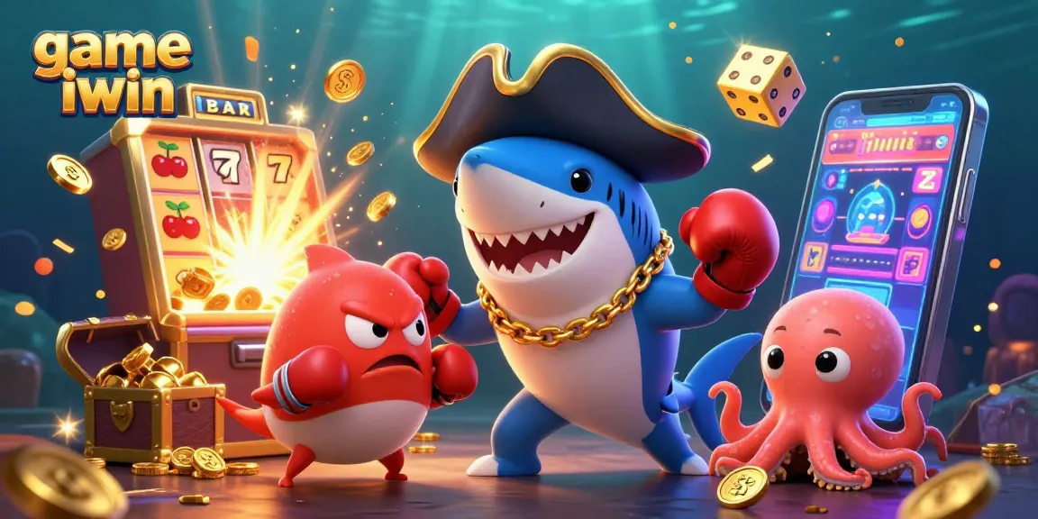 Engage in thrilling gameplay with game iwin amidst an immersive casino illustration featuring vibrant characters.