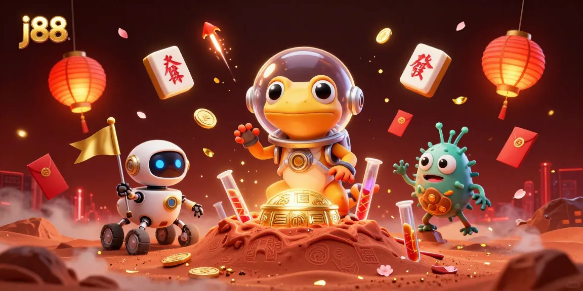 Experience j88 in a vibrant 3D scene featuring alien characters in a gold casino atmosphere.