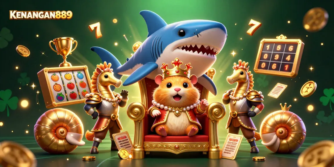 Experience KENANGAN889's thrilling slots with golden hamster king and vibrant casino elements.