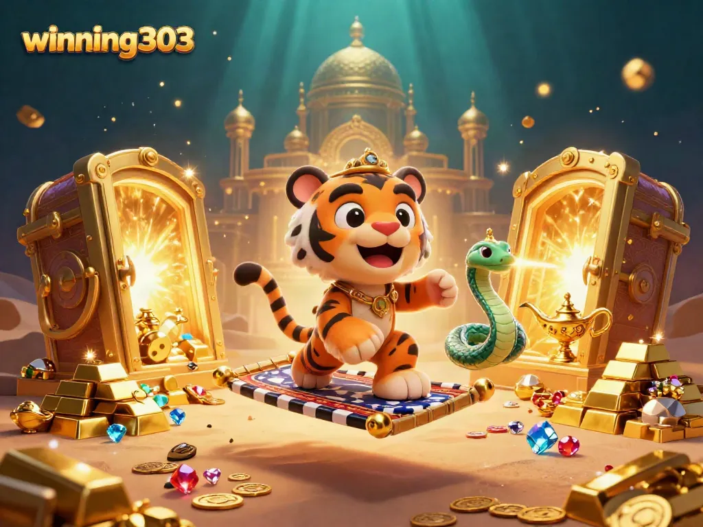 Experience the thrill at winning303 with a vibrant Arabian Nights-themed gaming scene.
