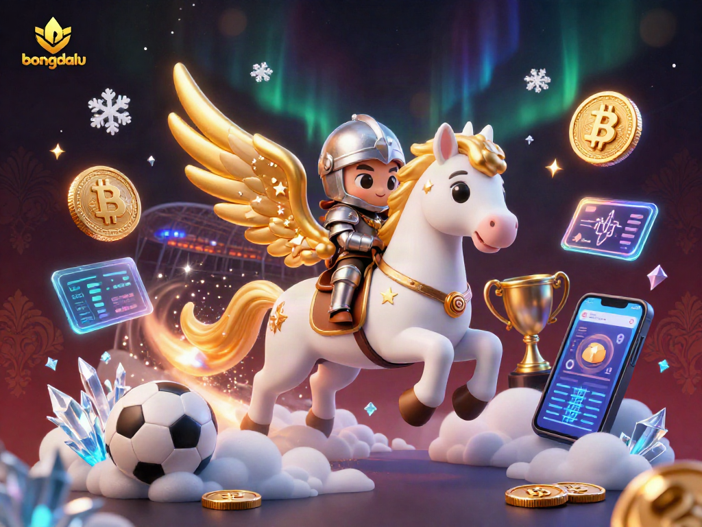 Engage with bongdalu for sports betting insights through a vibrant 3D illustration of a knight on a magical horse.