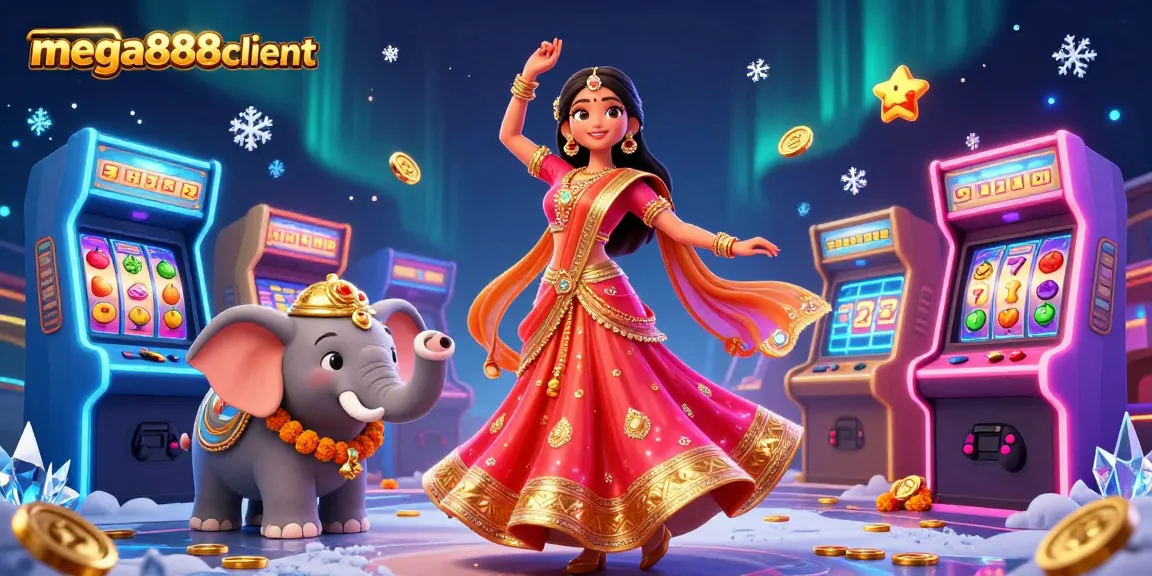 Experience thrilling gameplay with mega888client in a vibrant casino illustration featuring dynamic elements.