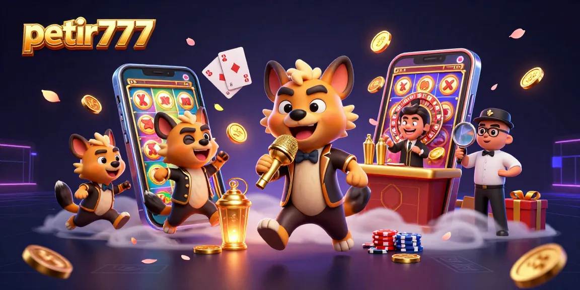 Experience vibrant gaming at petir777 with fun casino elements from hyenas in a cartoon scene.