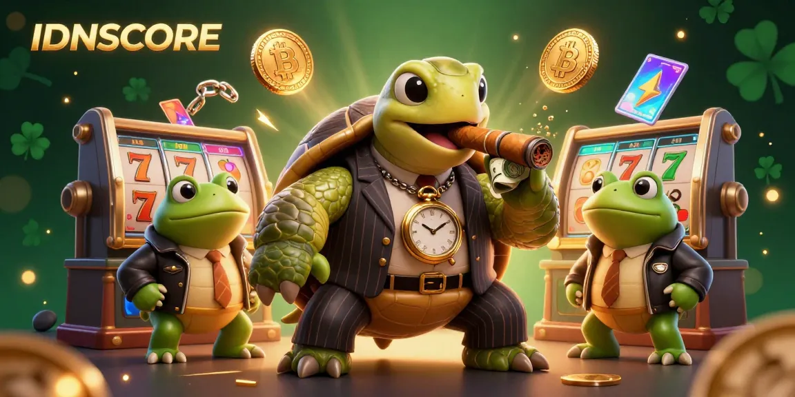 IDNSCORE offers a thrilling gaming experience with a dynamic 3D scene featuring a snapping turtle and bullfrogs.