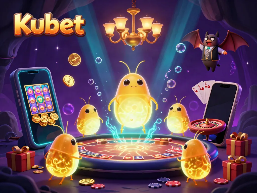 Kubet illuminates a vibrant casino scene with glowworms as the main characters and bioluminescent elements.