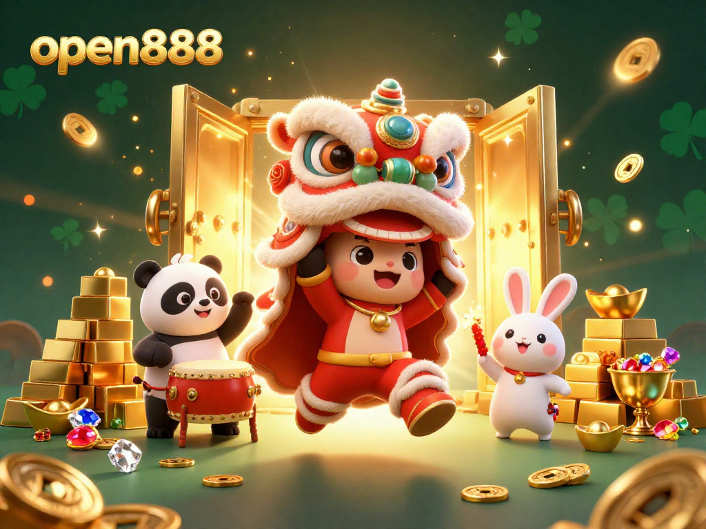 Experience excitement with open888 as animated characters thrive in a vibrant casino landscape.