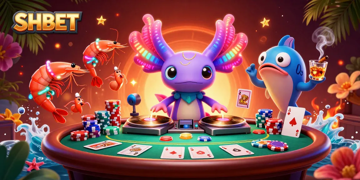 SHBET offers an exciting underwater DJ casino party, vibrant with poker action and neon characters.
