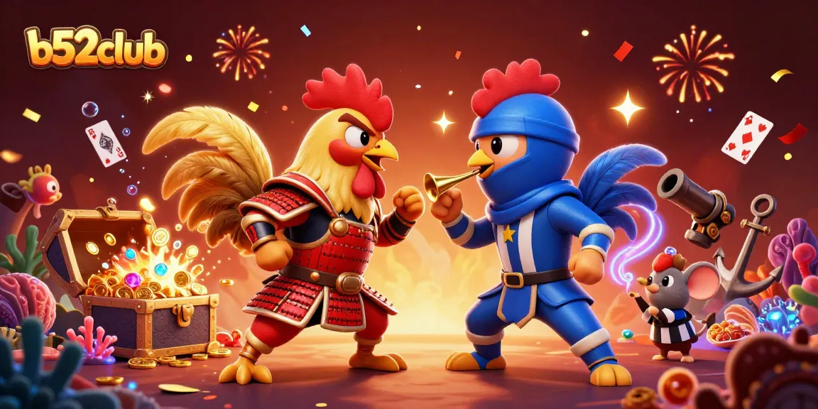 Experience the thrill of b52club with dynamic 3D roosters in an exciting online casino scene.