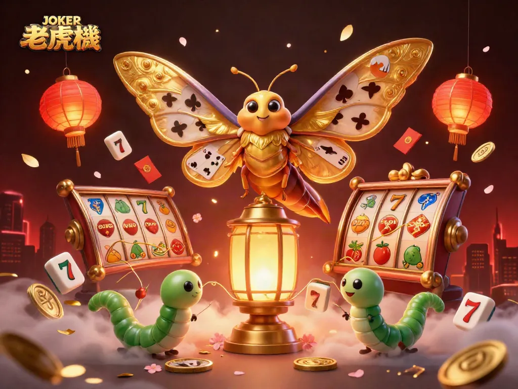 Experience exciting gameplay with JOKER老虎機 amidst vibrant casino elements and golden symbols.