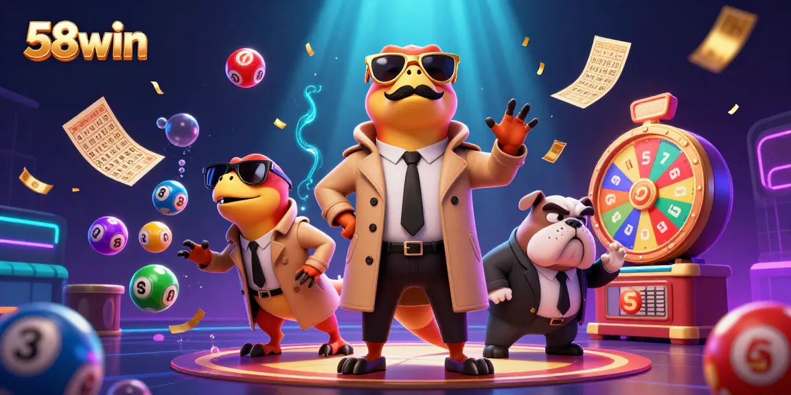 Experience vibrant gameplay with 58win's exciting lottery scene featuring cheerful raptors.