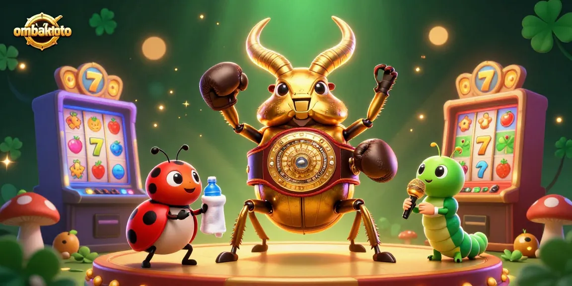 Engage with ombaktoto in this vibrant 3D casino scene, featuring a dramatic showdown with slot machines.