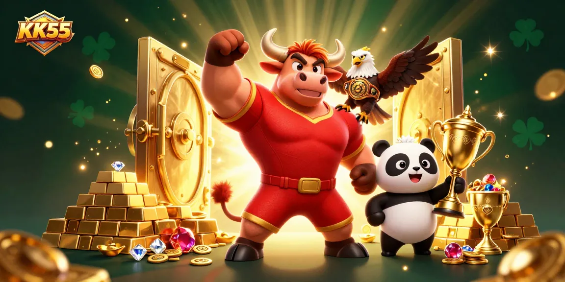KK55 showcases a thrilling victory scene with vibrant characters and dynamic casino elements.