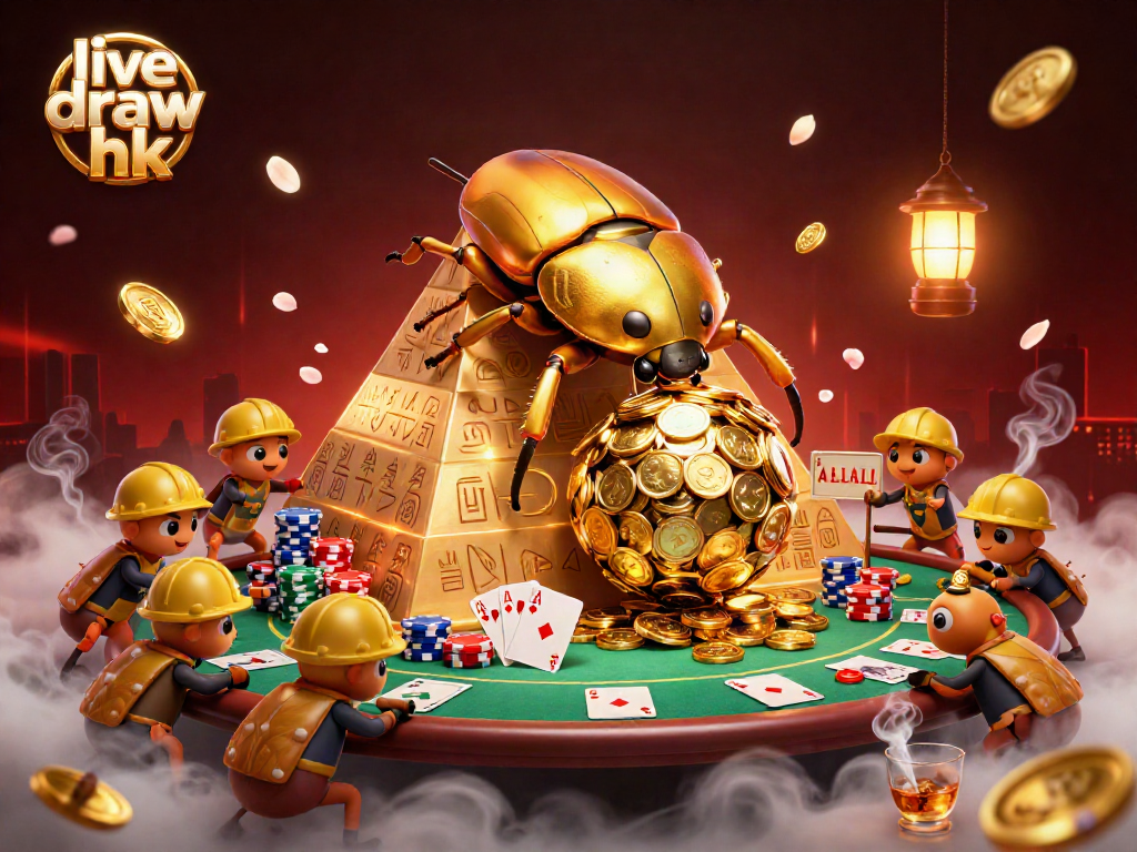 Engage with live draw hk in this vibrant 3D art of beetles and casino elements.