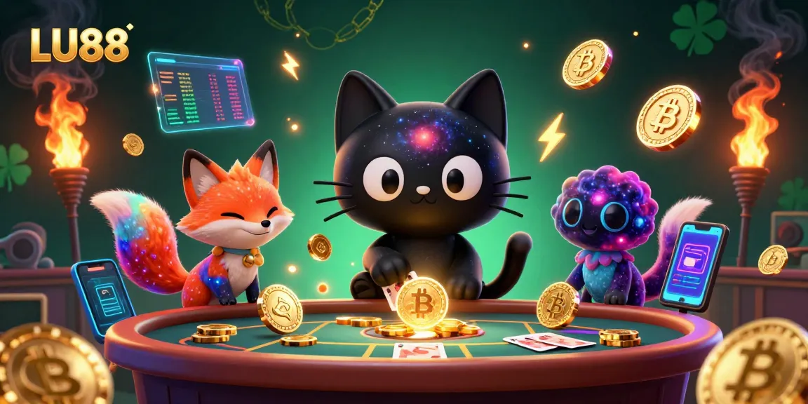 Experience immersive gameplay at LU88's cosmic gaming table featuring vibrant 3D characters and crypto elements.