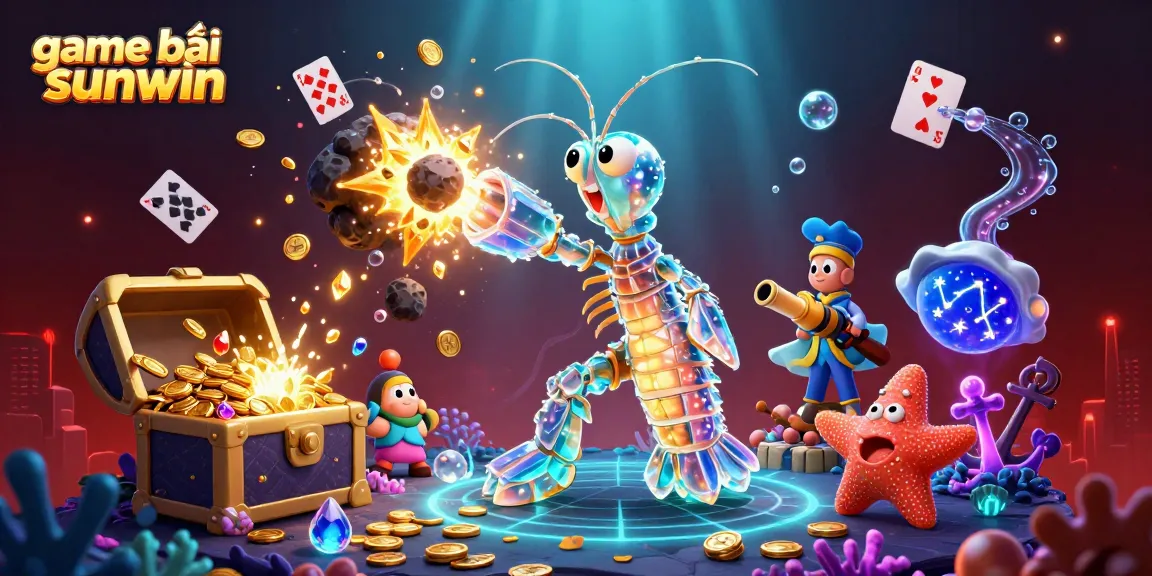 Explore exciting game bài sunwin with vibrant characters amidst treasures and underwater casino elements.