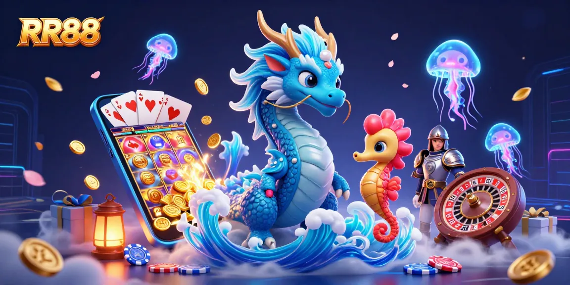 Engage with RR88's thrilling slot games featuring an azure water dragon and seahorse knight