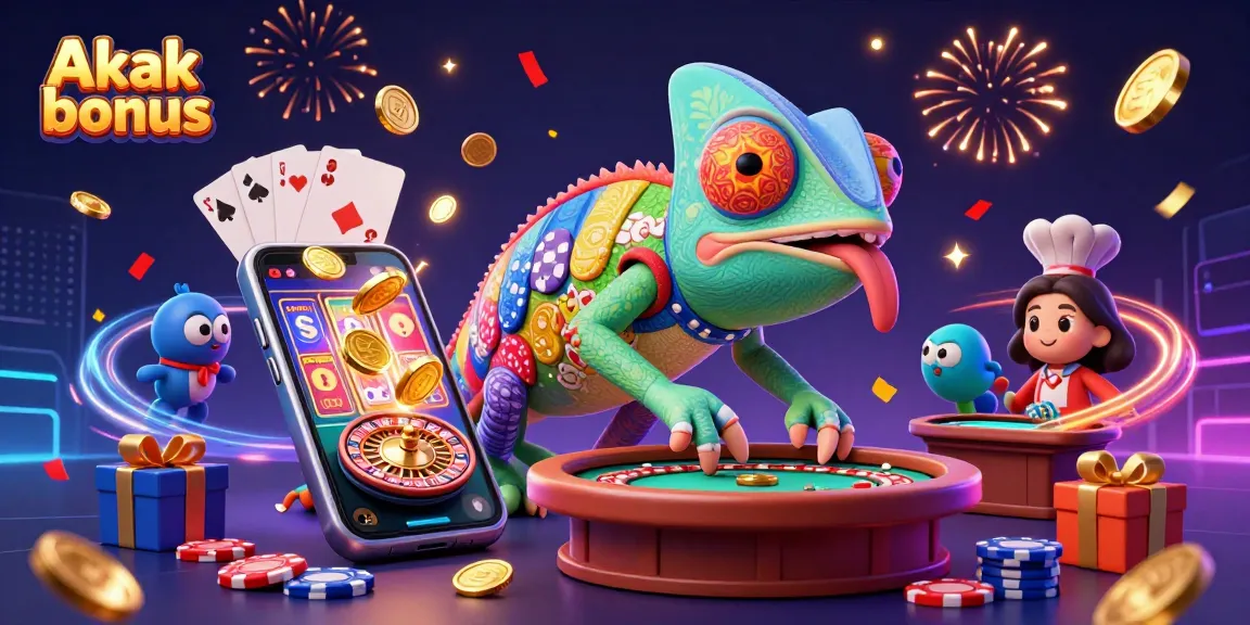 O bônus Akak apresenta ilustração digital com um camaleão proprietário do cassino e jogos de azar vibrantes.