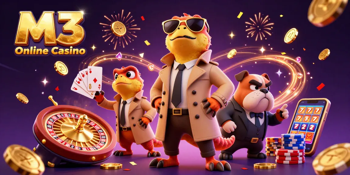 Experience thrilling gaming action at M3 Online Casino with vibrant raptors and casino elements.