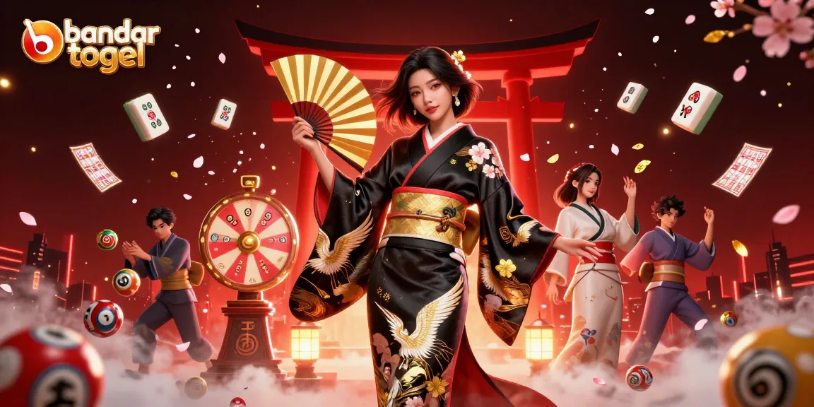 Experience the excitement of bandar togel with vibrant lottery elements and an elegant Asian figure.