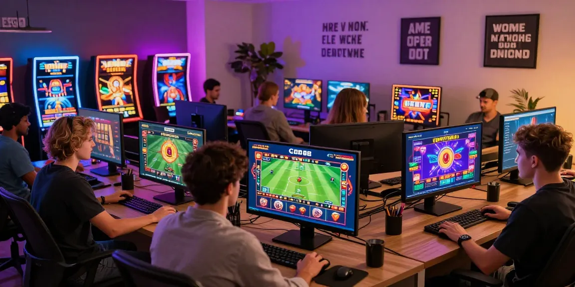 Engaging RED88 online betting scene with players at computers and vibrant gaming interfaces.