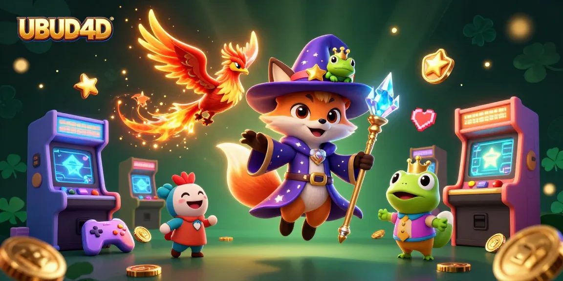 Experience big wins in UBUD4D with the mystical wizard and captivating phoenix amidst colorful gaming elements.