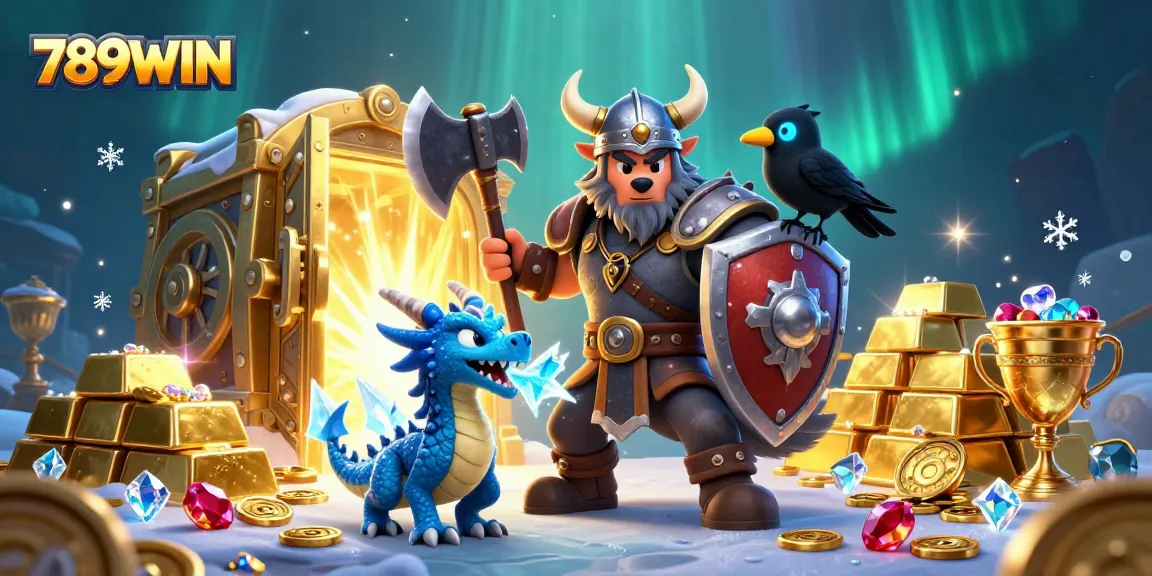 Engage in thrilling action with 789WIN, showcasing Viking warriors and treasure in a casino adventure.