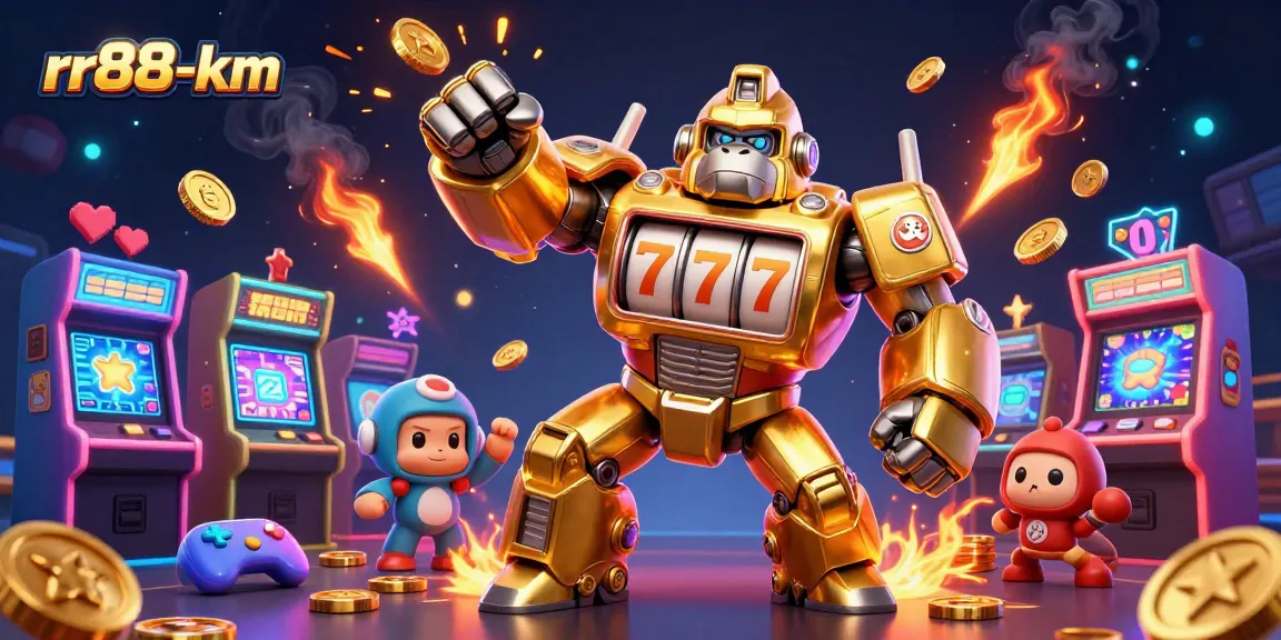 Experience thrilling gameplay at rr88-km with a dynamic golden gorilla mech in a vibrant casino scene.