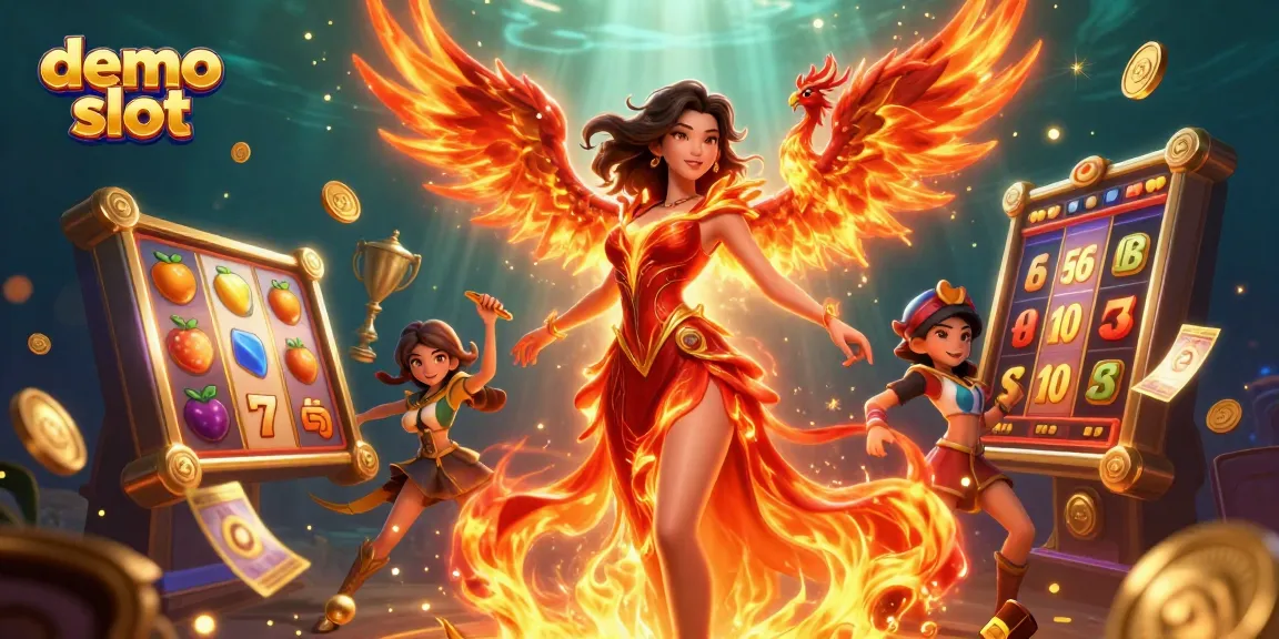 Play demo slot games with endless fun and dynamic visuals in a vibrant casino-themed illustration.