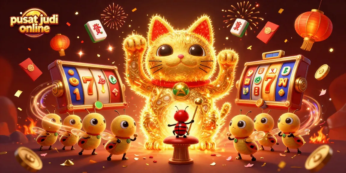 Menggali potensi kemenangan di pusat judi online dengan simbol keberuntungan dan keceriaan festival.