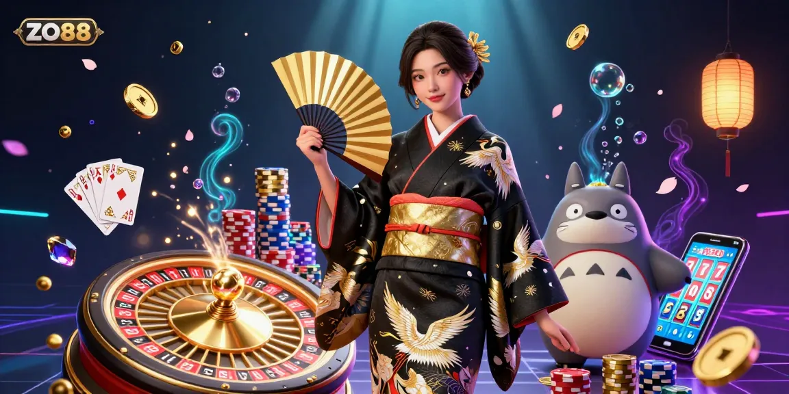 Spin and win with ZO88 in this vibrant casino scene featuring traditional elements and thrilling games.