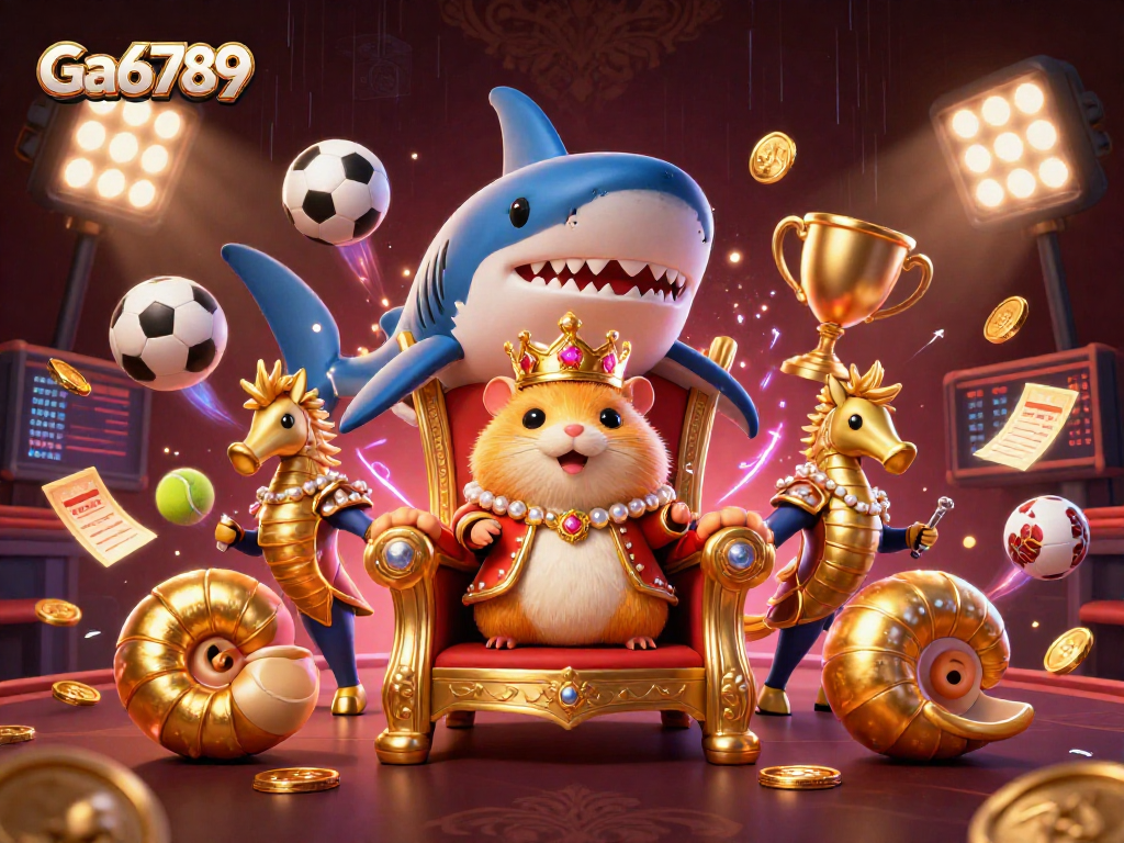 Join the action at Ga6789 with a vibrant casino scene featuring hamster royalty and sports betting elements.