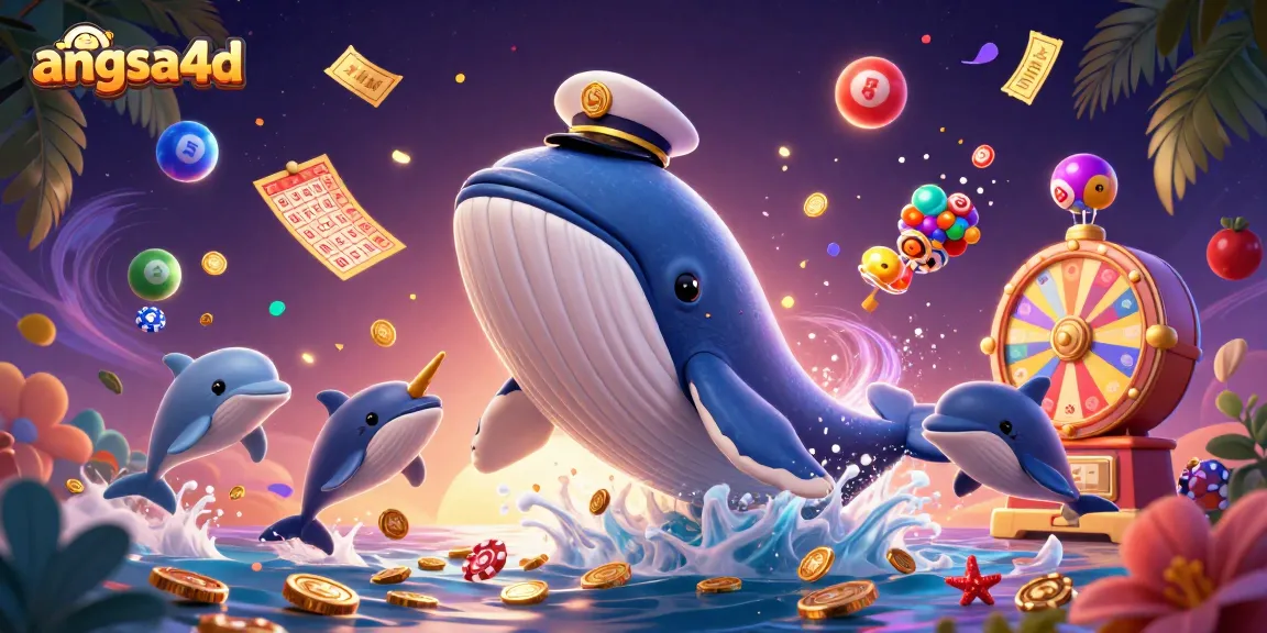 Join the fun with angsa4d as a giant whale and friends celebrate a lottery wins with colorful bouncing balls and prize wheels.