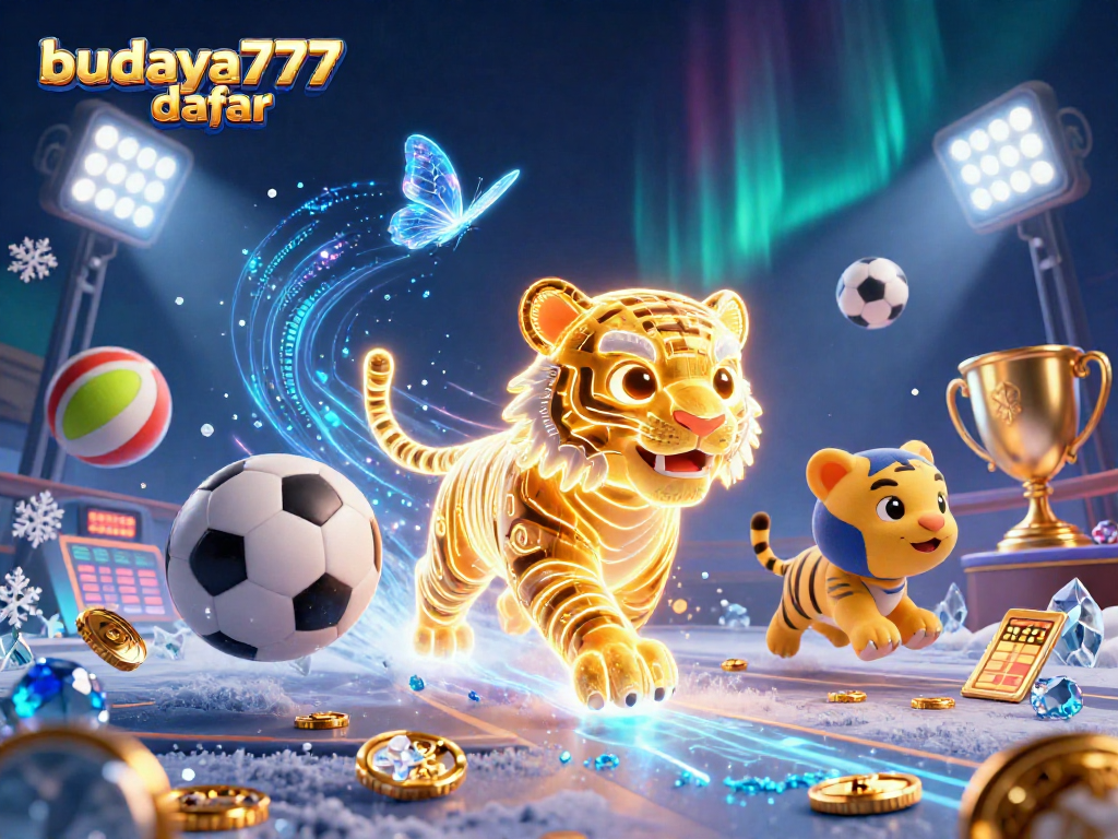 Visualisasi dinamis budaya777 daftar dengan harimau cahaya dan elemen kasino, menggugah keinginan pemain.