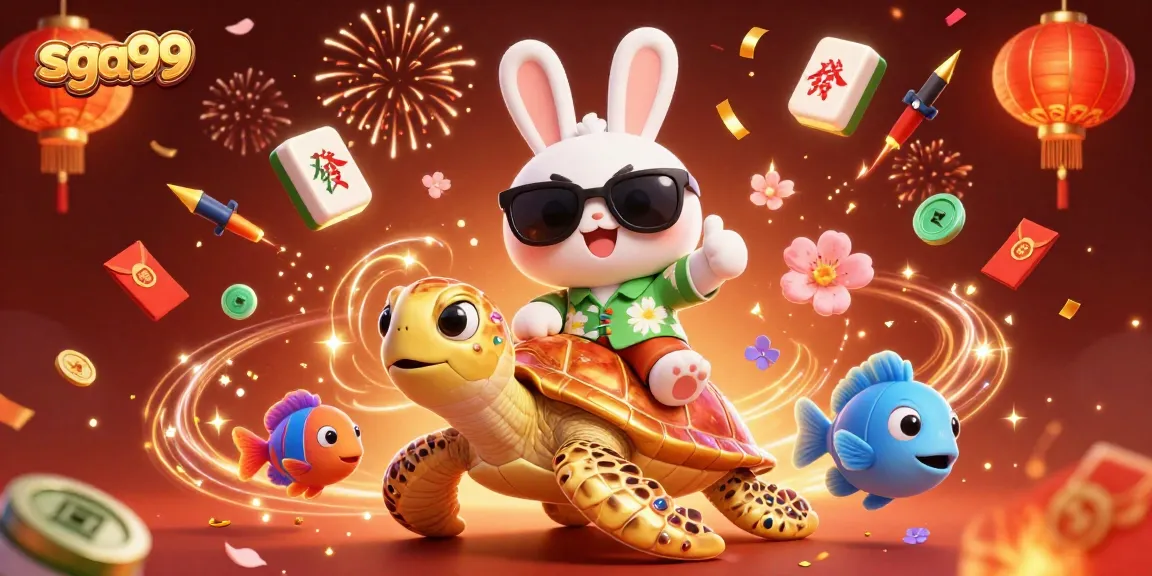 Experience exciting games at sga99 with a vibrant 3D cartoon scene featuring lucky elements.