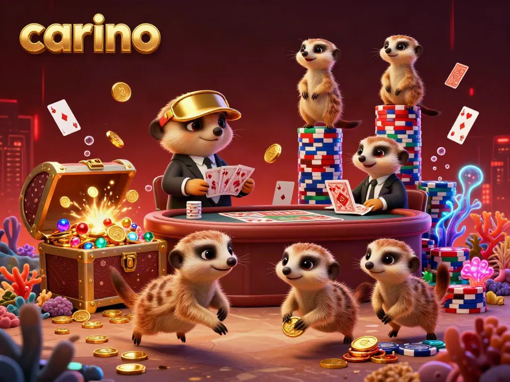 Experience excitement in the carino casino with meerkats orchestrating the action in this vibrant scene.