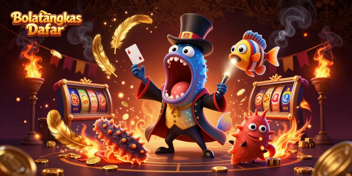 Win big with Bolatangkas Daftar as a gulper eel performs card tricks in a vibrant casino scene.