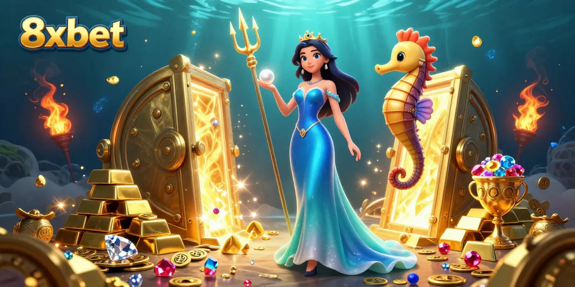 Experience thrilling underwater treasures and jewels with the 8xbet seahorse king in this vibrant illustration.