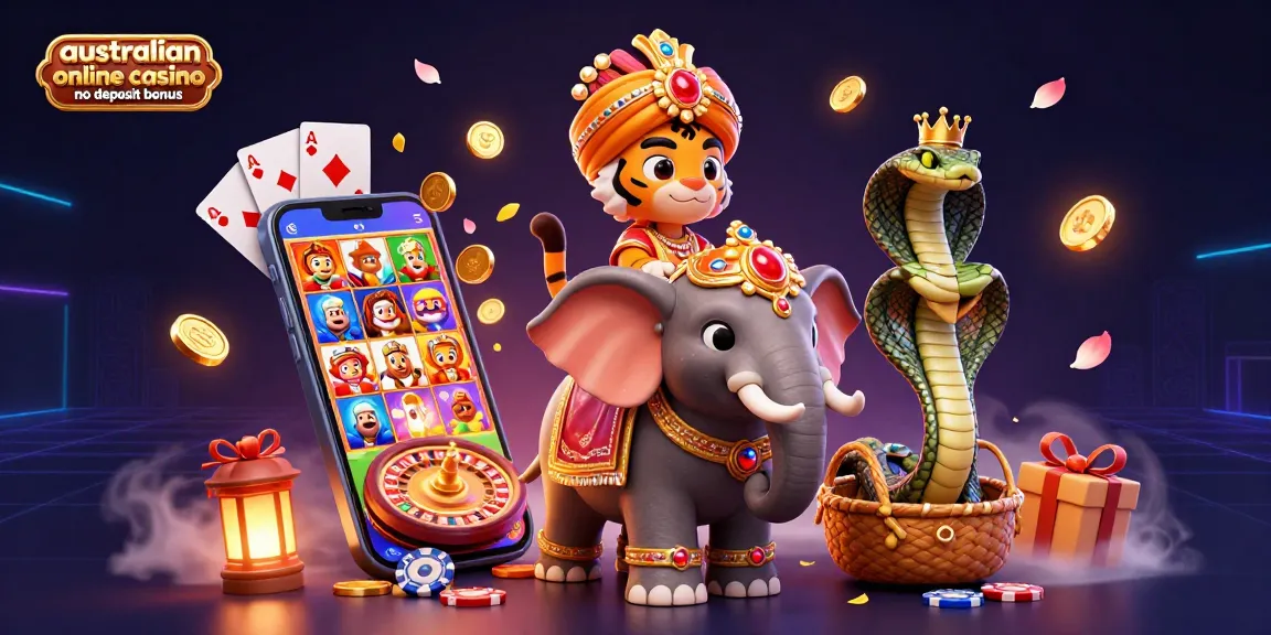 Experience the excitement of australian online casino no deposit bonus with vibrant games and stunning visuals in this dynamic 3D illustration.