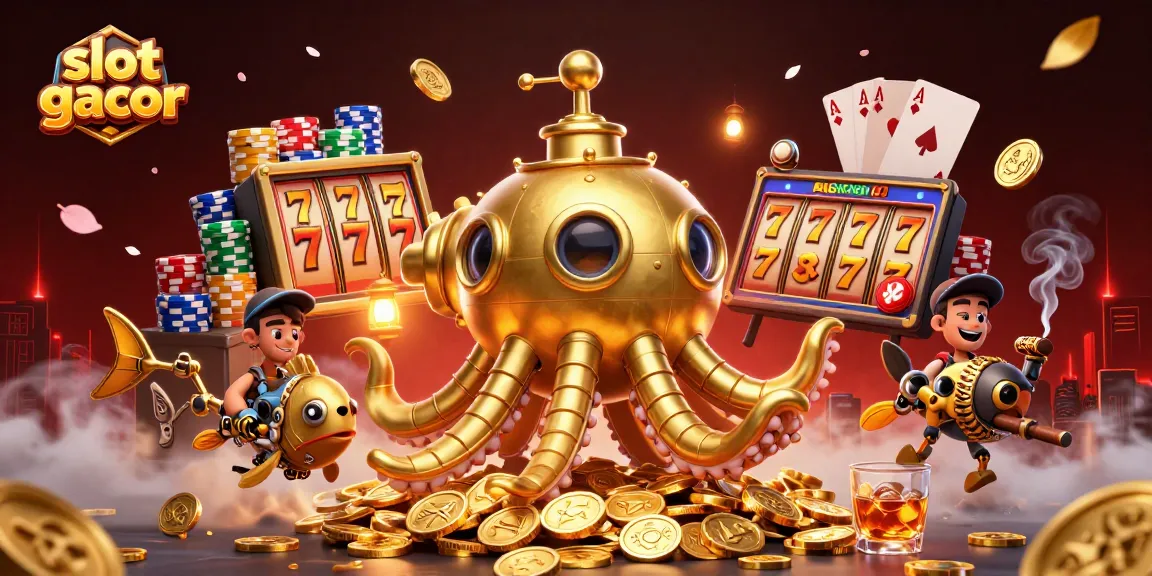 Experience thrilling slot gacor action with golden kraken elements in this vibrant 3D illustration.