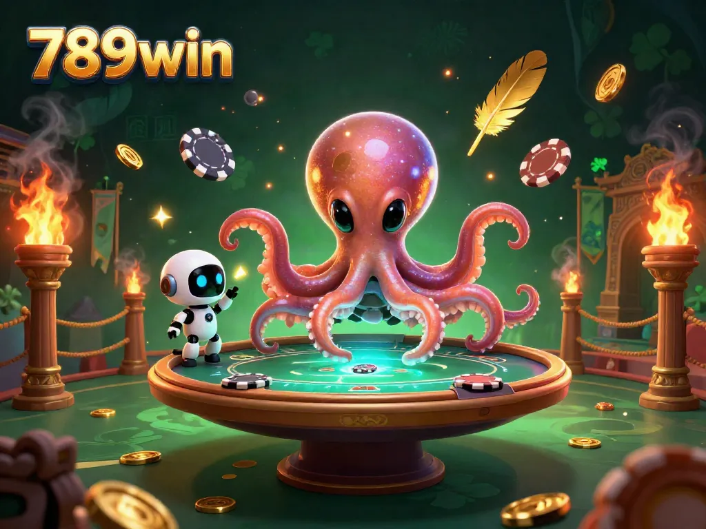Play dynamic poker with 789win as a cartoon alien octopus runs the game, surrounded by cosmic themes.