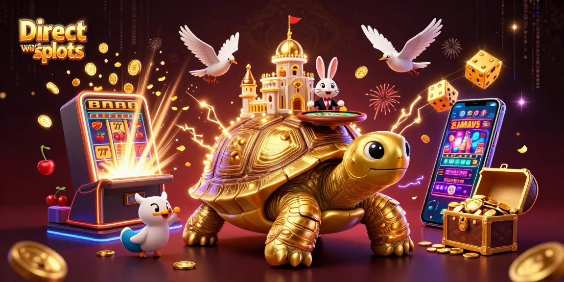 Play exciting Direct web slots with a golden tortoise casino and a rabbit dealer presenting thrilling jackpots.